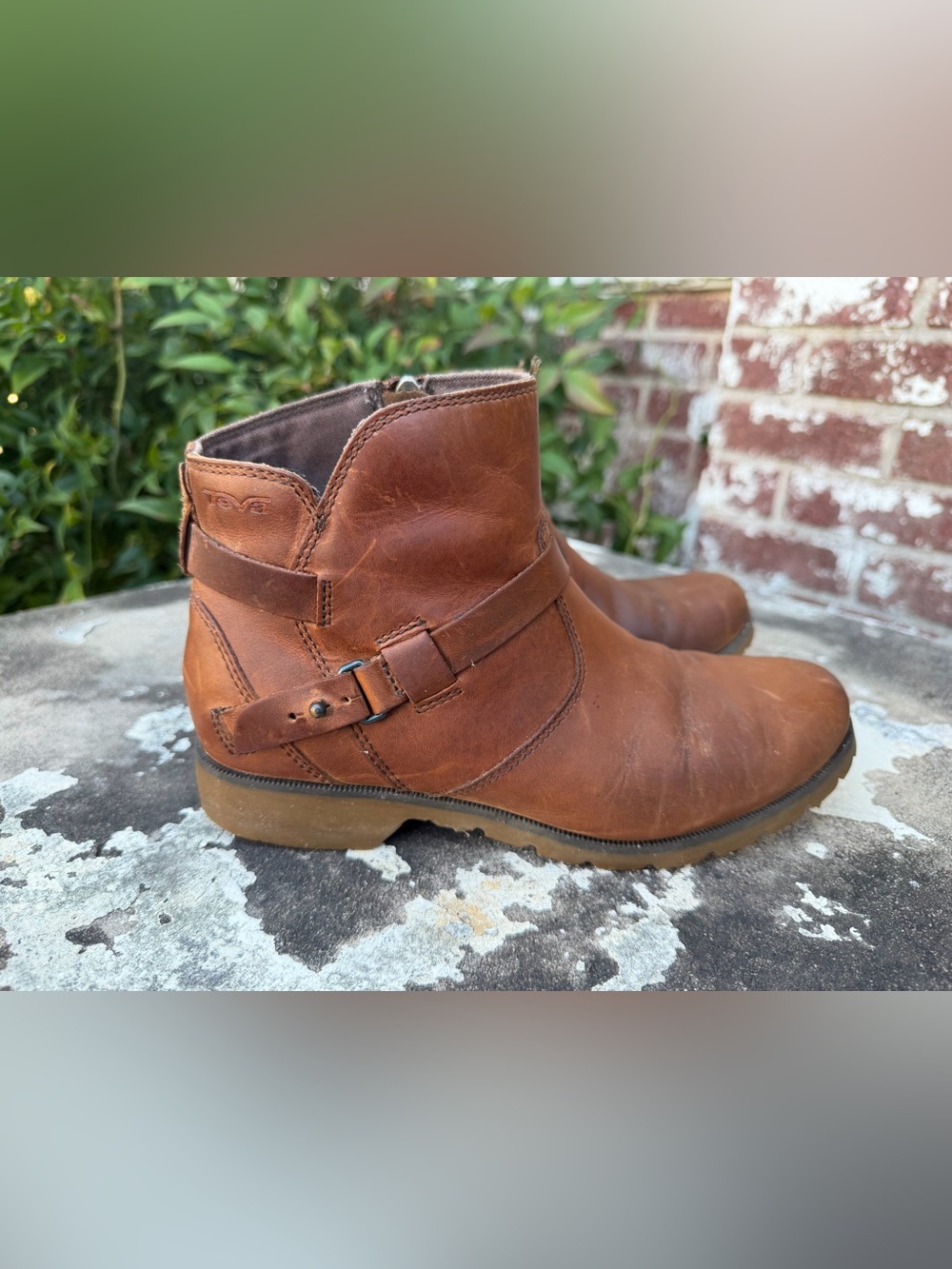 Teva De La Vina Ankle Boots Womens Sz 7 Bison Brown Leather Side Zip Waterproof